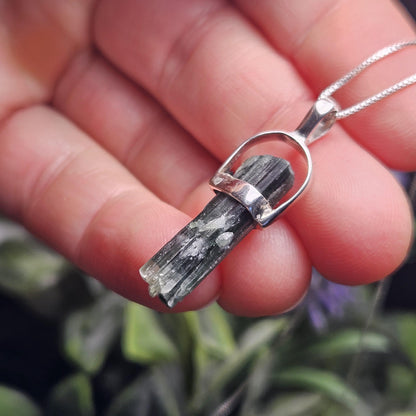 Blue Tourmaline Crystal Pendant, Blue Tourmaline Sterling Silver Necklace