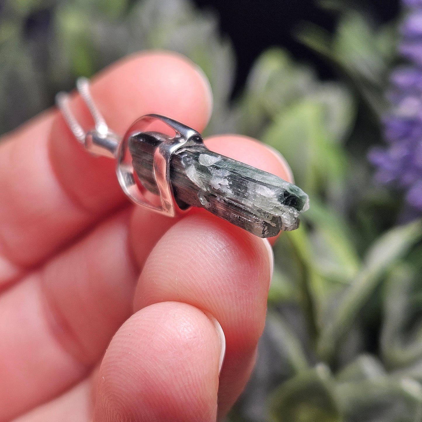 Blue Tourmaline Crystal Pendant, Blue Tourmaline Sterling Silver Necklace