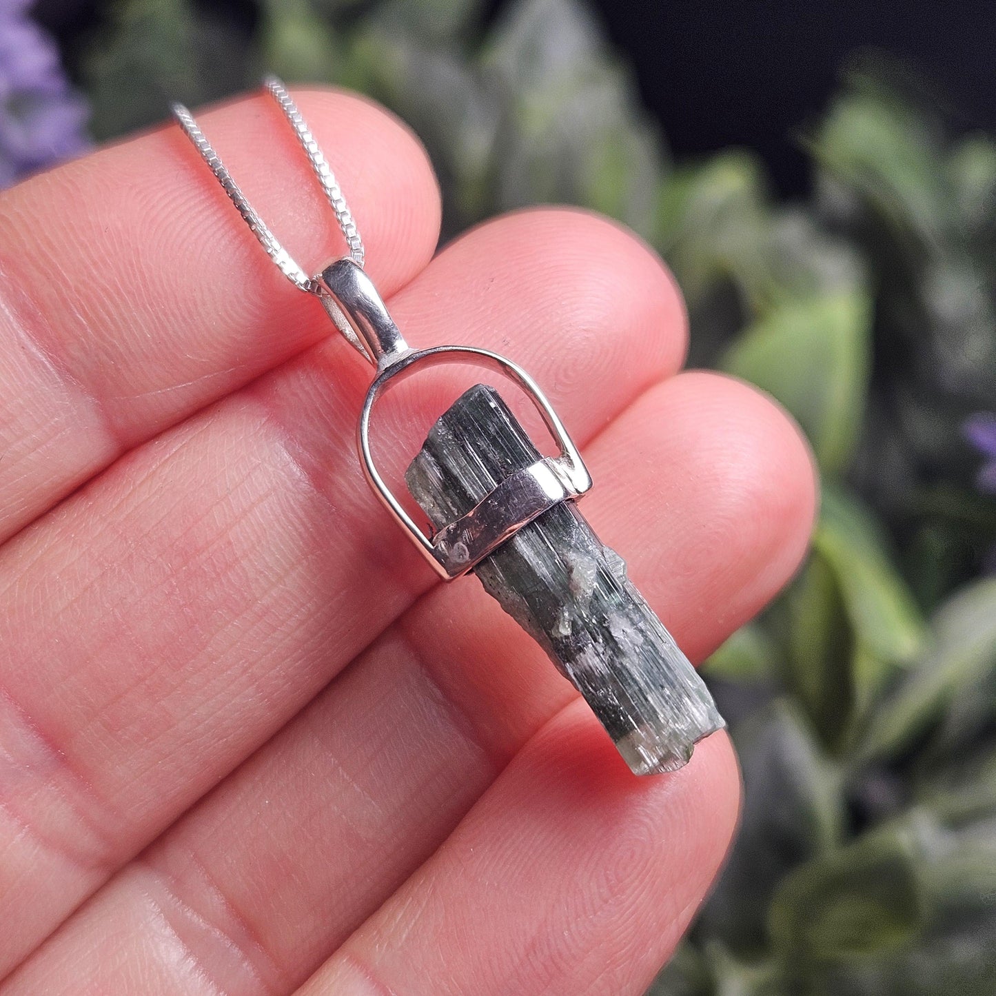 Blue Tourmaline Crystal Pendant, Blue Tourmaline Sterling Silver Necklace