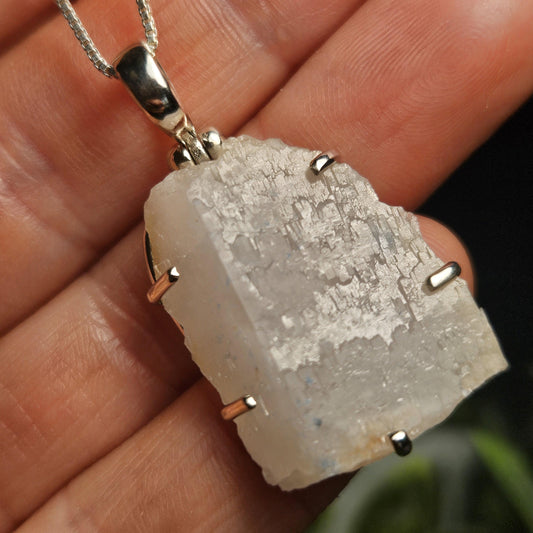 Papagoite in Quartz Crystal Pendant, Papagoite Sterling Silver Necklace