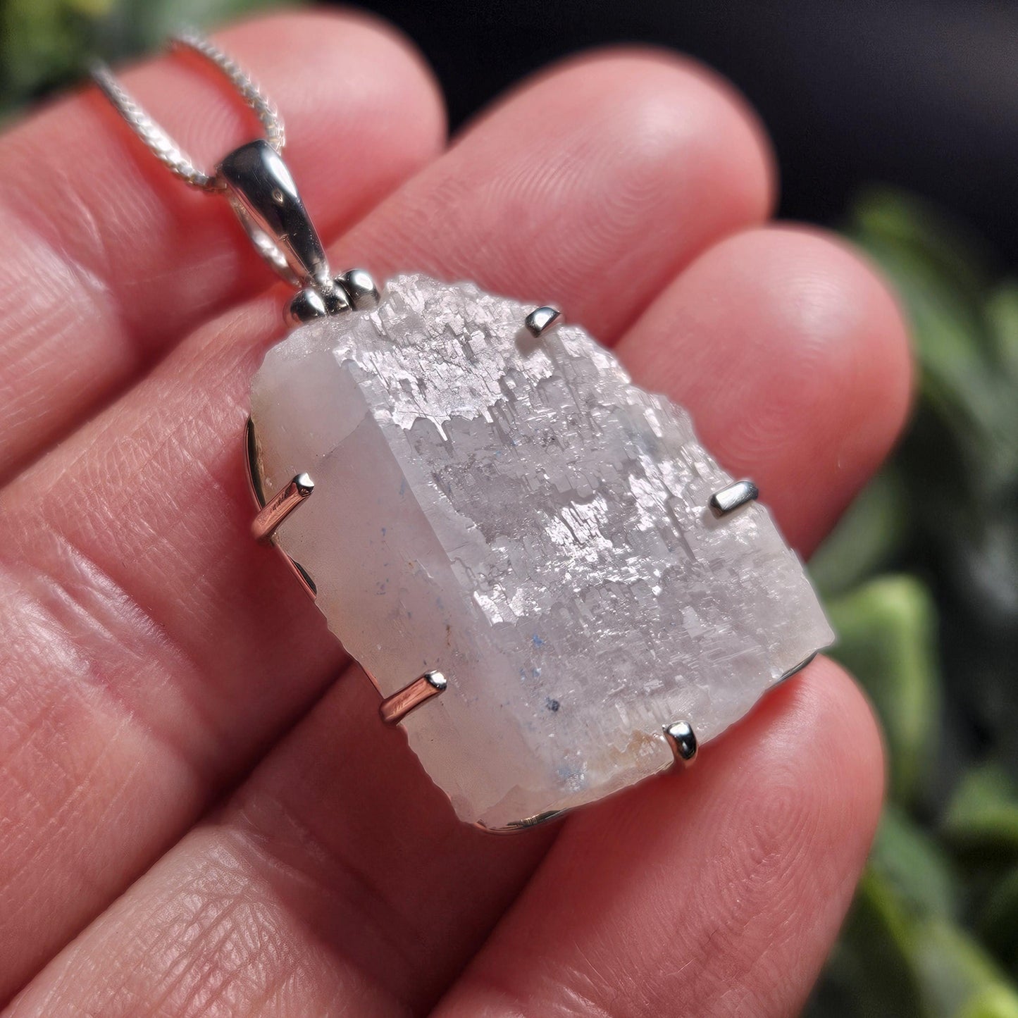 Papagoite in Quartz Crystal Pendant, Papagoite Sterling Silver Necklace