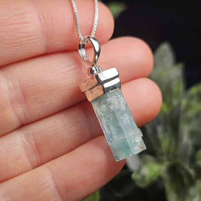 Terminated Aquamarine Crystal Pendant, Nigerian Aquamarine Sterling Silver Necklace