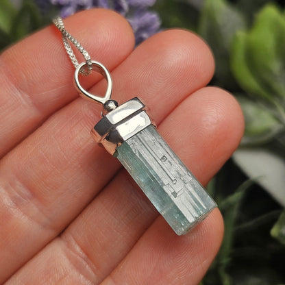 Terminated Aquamarine Crystal Pendant, Nigerian Aquamarine Sterling Silver Necklace