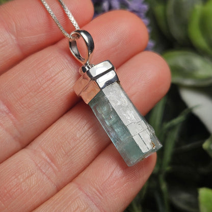 Terminated Aquamarine Crystal Pendant, Nigerian Aquamarine Sterling Silver Necklace