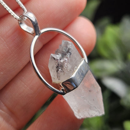 Ajoite Quartz Crystal Pendant, Ajoite Quartz Sterling Silver Necklace