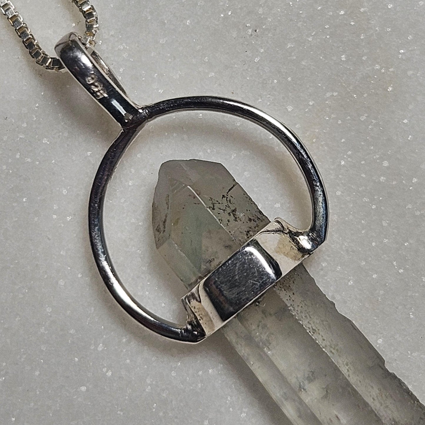 Ajoite Phantom in Quartz Crystal Pendant, Ajoite Sterling Silver Necklace