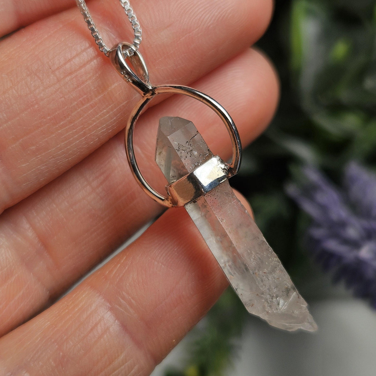 Ajoite in Quartz Crystal Pendant from South Africa
