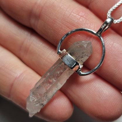 Ajoite Phantom in Quartz Crystal Pendant, Ajoite Sterling Silver Necklace