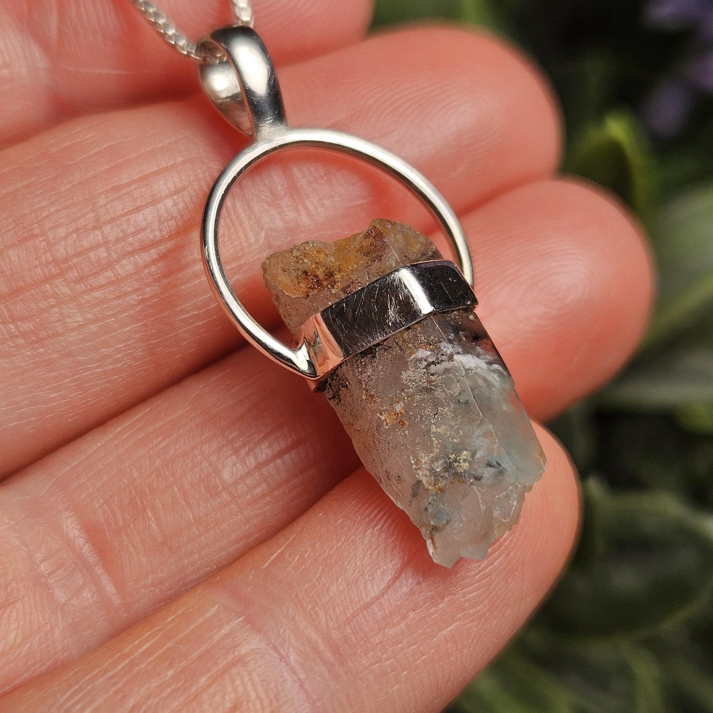 Ajoite in Quartz Crystal Pendant, Authentic Ajoite Sterling Silver Necklace