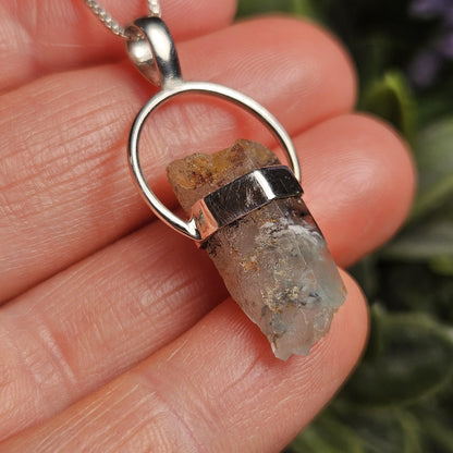 Ajoite in Quartz Crystal Pendant, Authentic Ajoite Sterling Silver Necklace