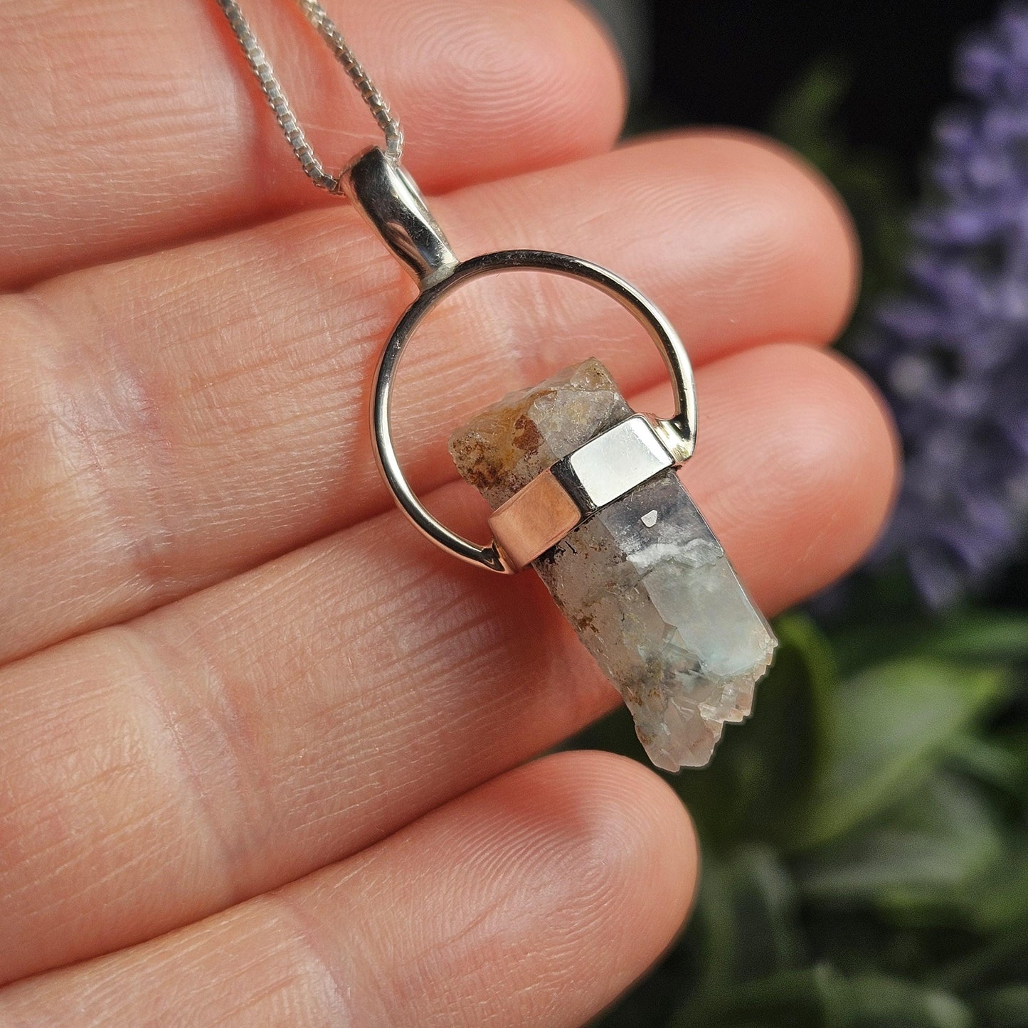 Ajoite in Quartz Crystal Pendant, Authentic Ajoite Sterling Silver Necklace