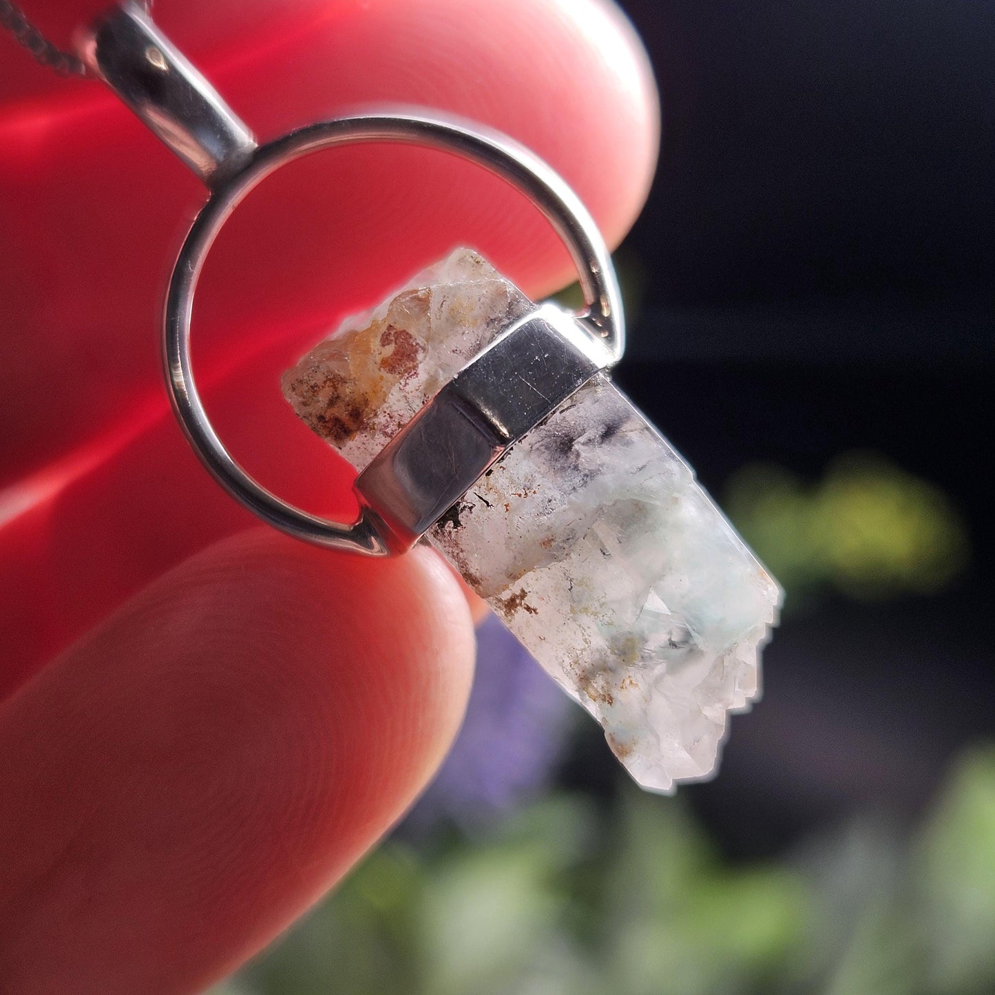 Ajoite in Quartz Crystal Pendant, Authentic Ajoite Sterling Silver Necklace