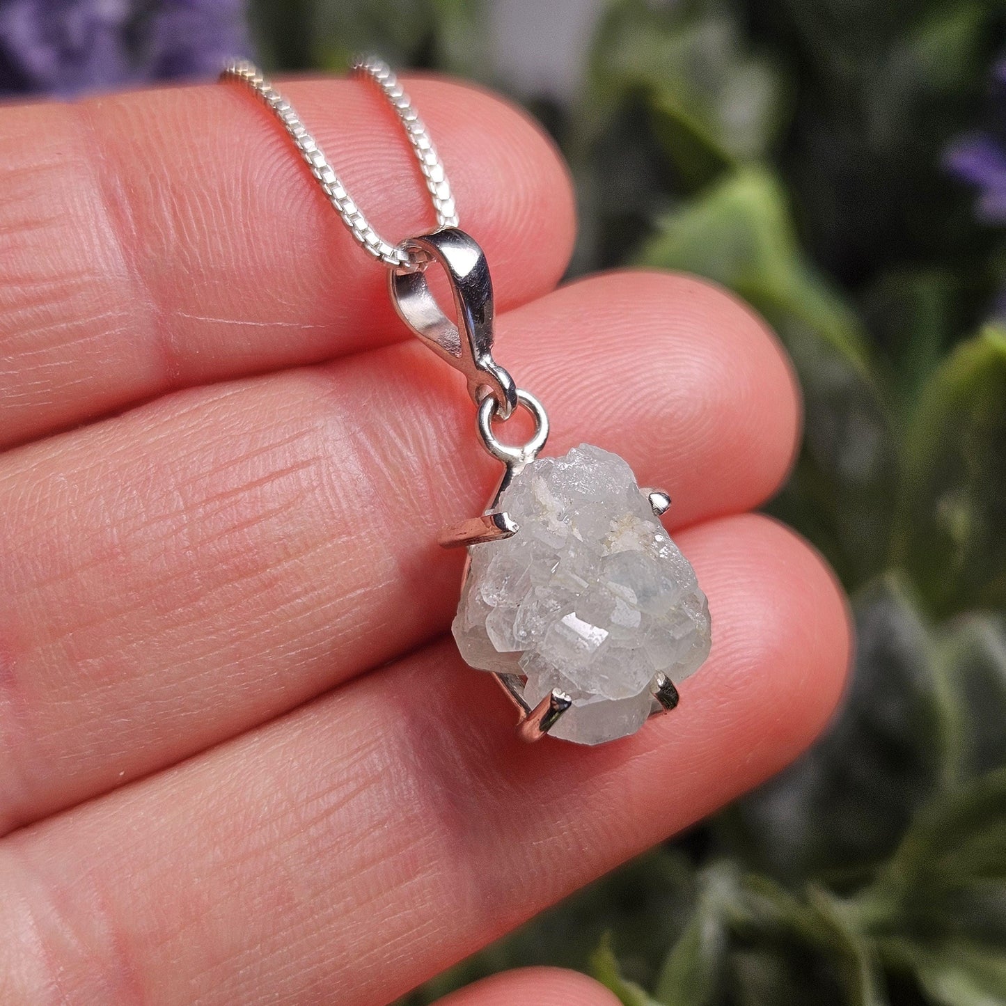 Euclase Crystal Pendant, Brazilian Blue Euclase Sterling Silver Necklace