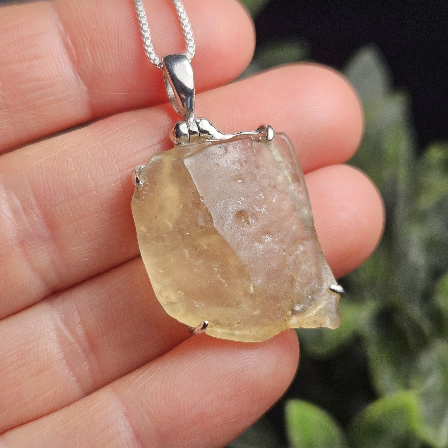 Libyan Desert Glass Crystal Pendant, Libyan Desert Glass Sterling Silver Necklace