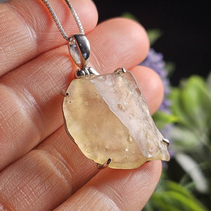Libyan Desert Glass Crystal Pendant, Libyan Desert Glass Sterling Silver Necklace