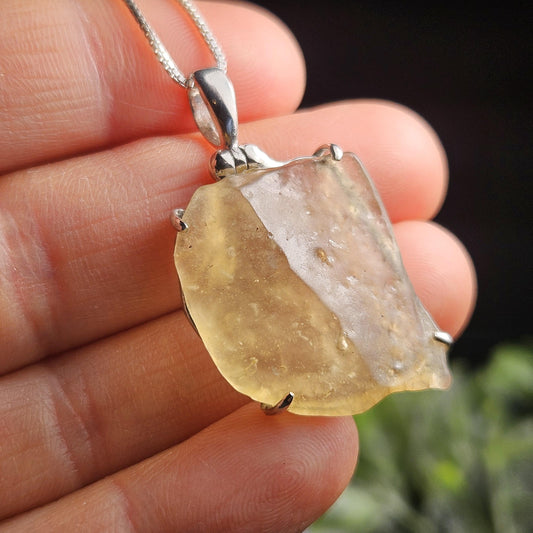 Libyan Desert Glass Crystal Pendant, Libyan Desert Glass Sterling Silver Necklace