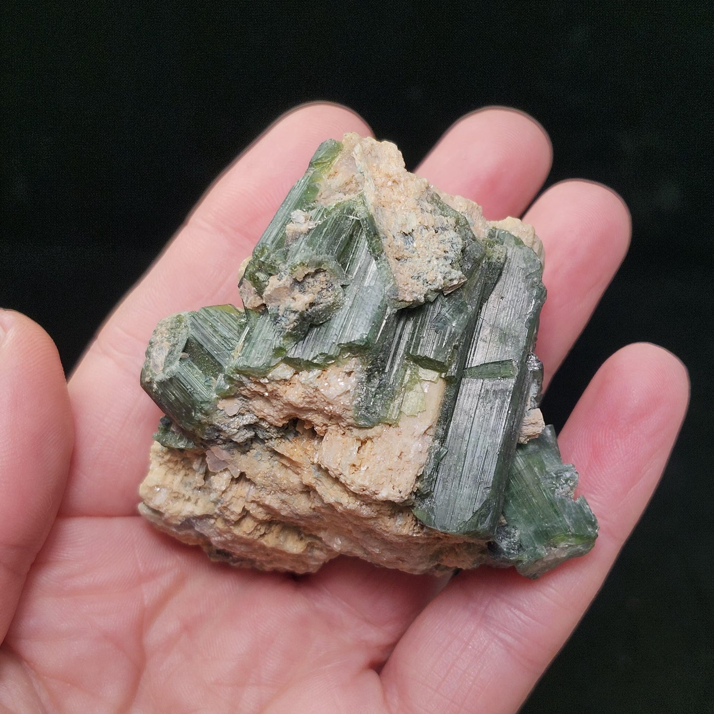 Green Tourmaline in Quartz Crystal 104g, Brazilian Cluster with Natural HOLE