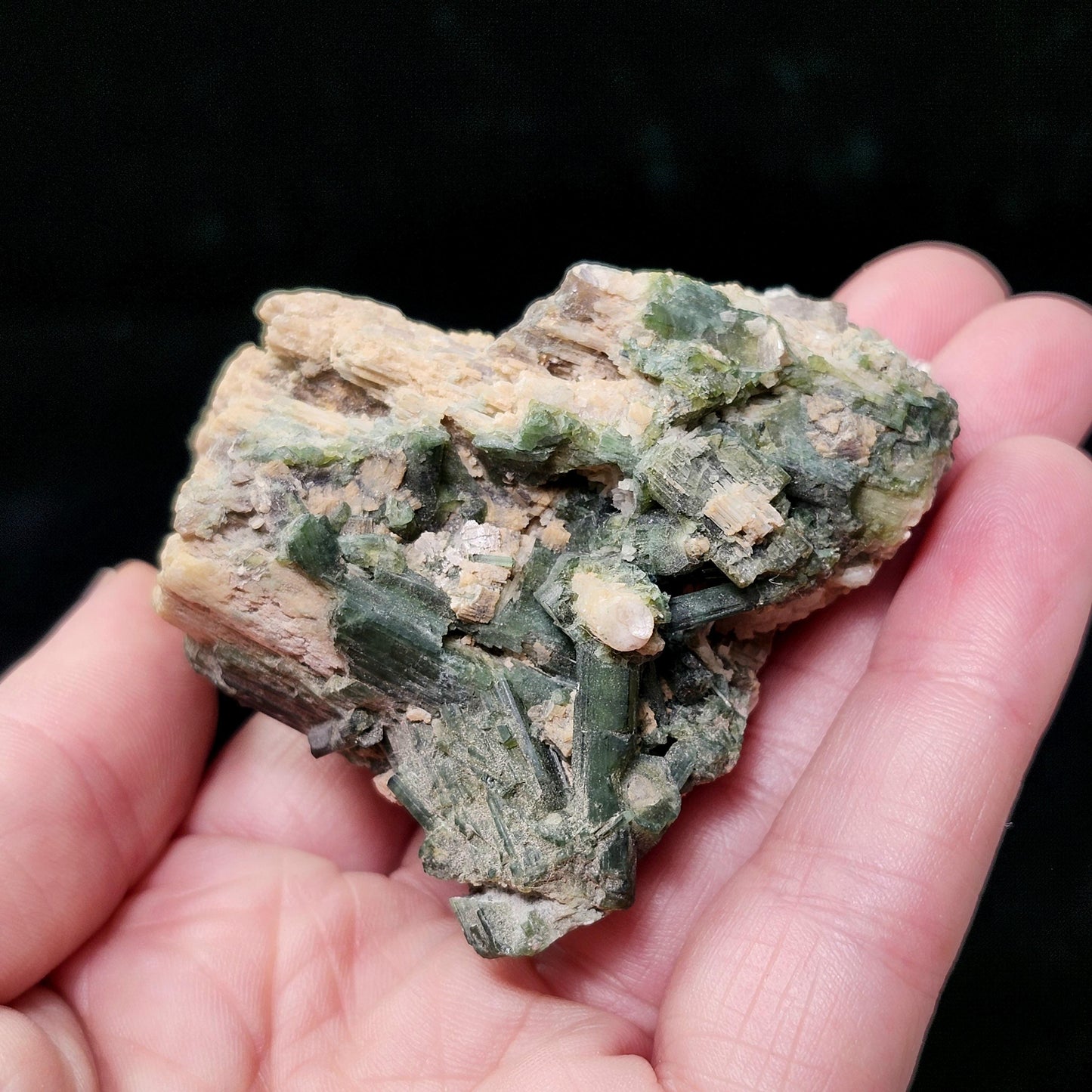 Green Tourmaline in Quartz Crystal 104g, Brazilian Cluster with Natural HOLE