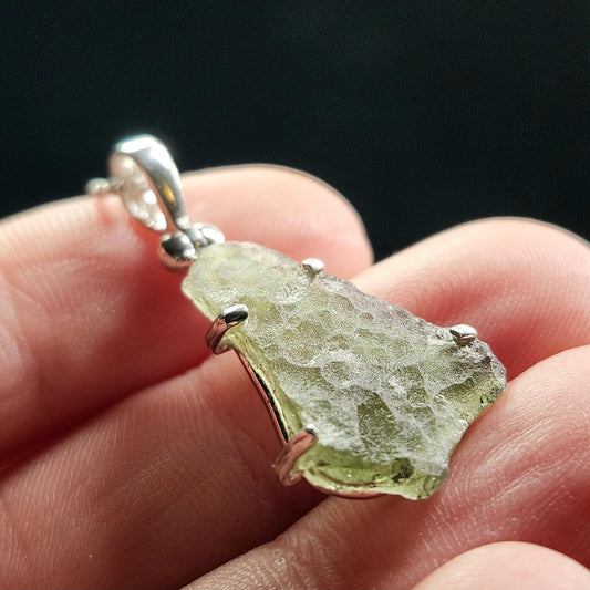 Moldavite Pendant, Authentic Sterling Silver Moldavite Necklace, Genuine Moldavite
