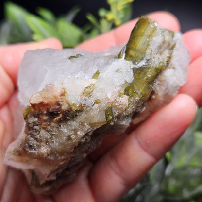 Green Tourmaline in Quartz Crystal 159g, Brazilian Quartz with Tourmaline