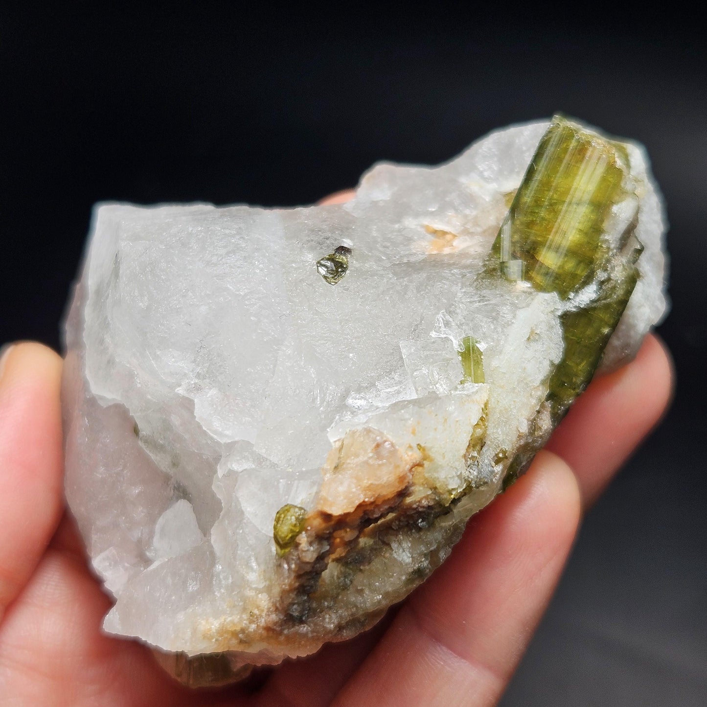 Green Tourmaline in Quartz Crystal 159g, Brazilian Quartz with Tourmaline