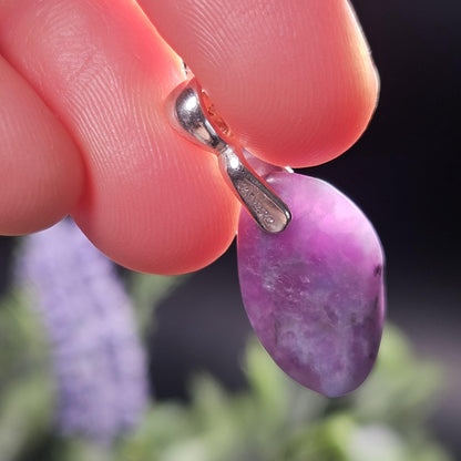 Gel Sugilite Pendant with Blue Richterite Inclusions, Polished Sugilite Necklace