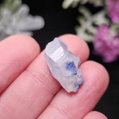Terminated Fibrous Dumortierite Crystal, Dumortierite in Clear Quartz