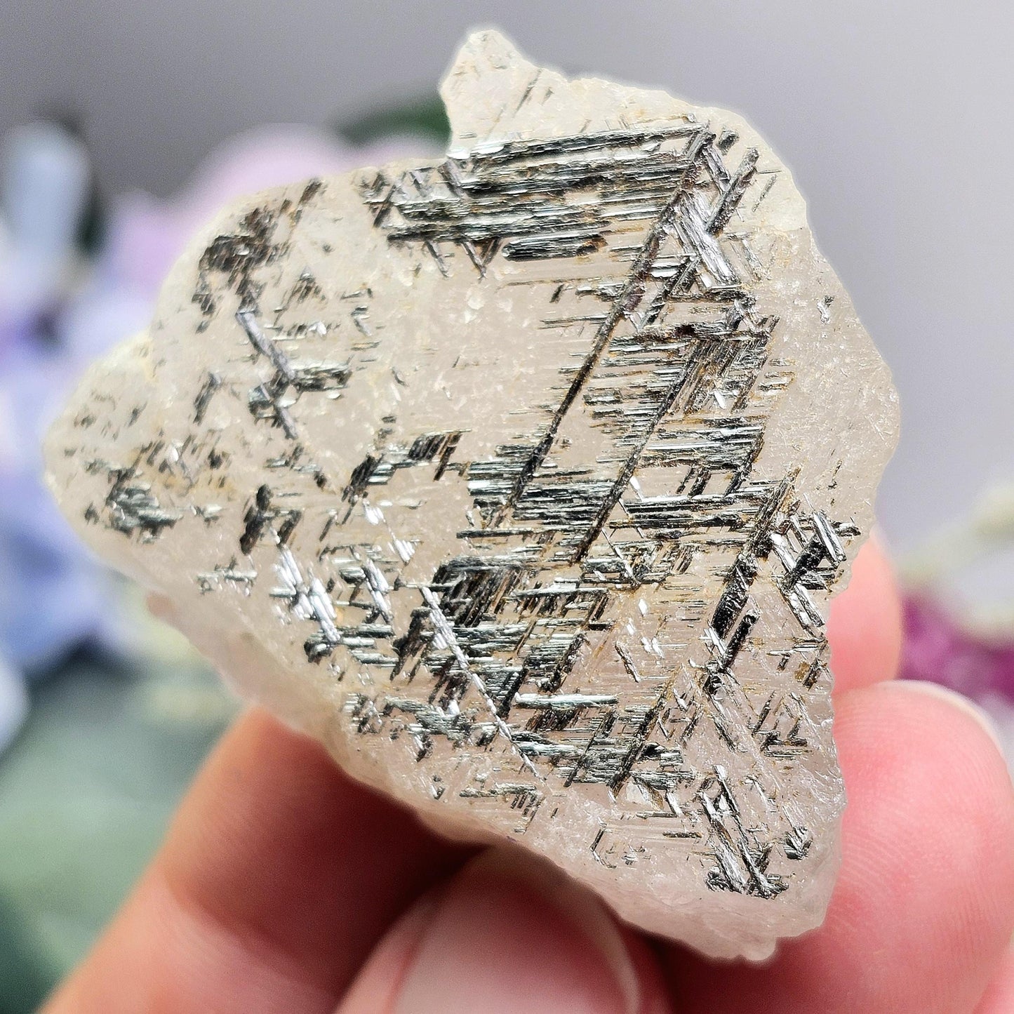 Silver Sagenite Rutile in Quartz 31g, Brazilian Geometric Rutilated Quartz