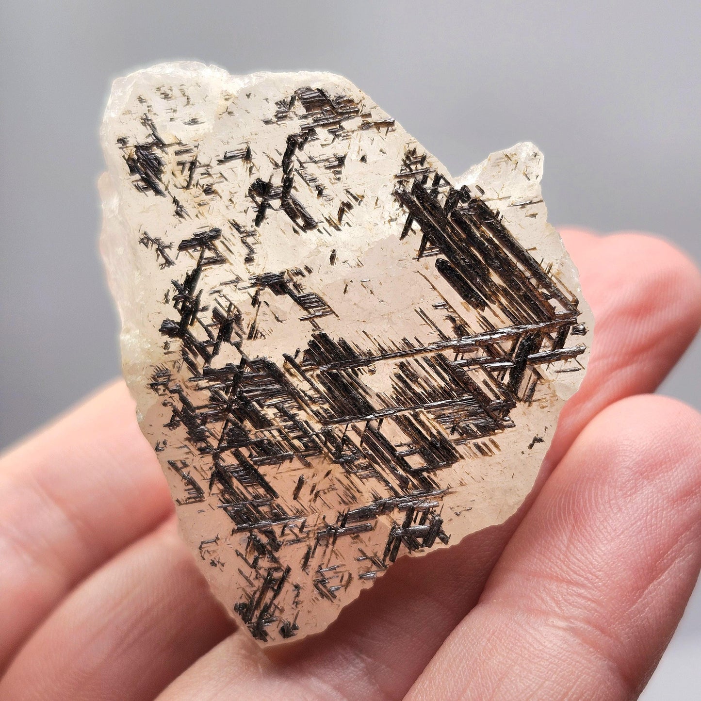 Silver Sagenite Rutile in Quartz 31g, Brazilian Geometric Rutilated Quartz