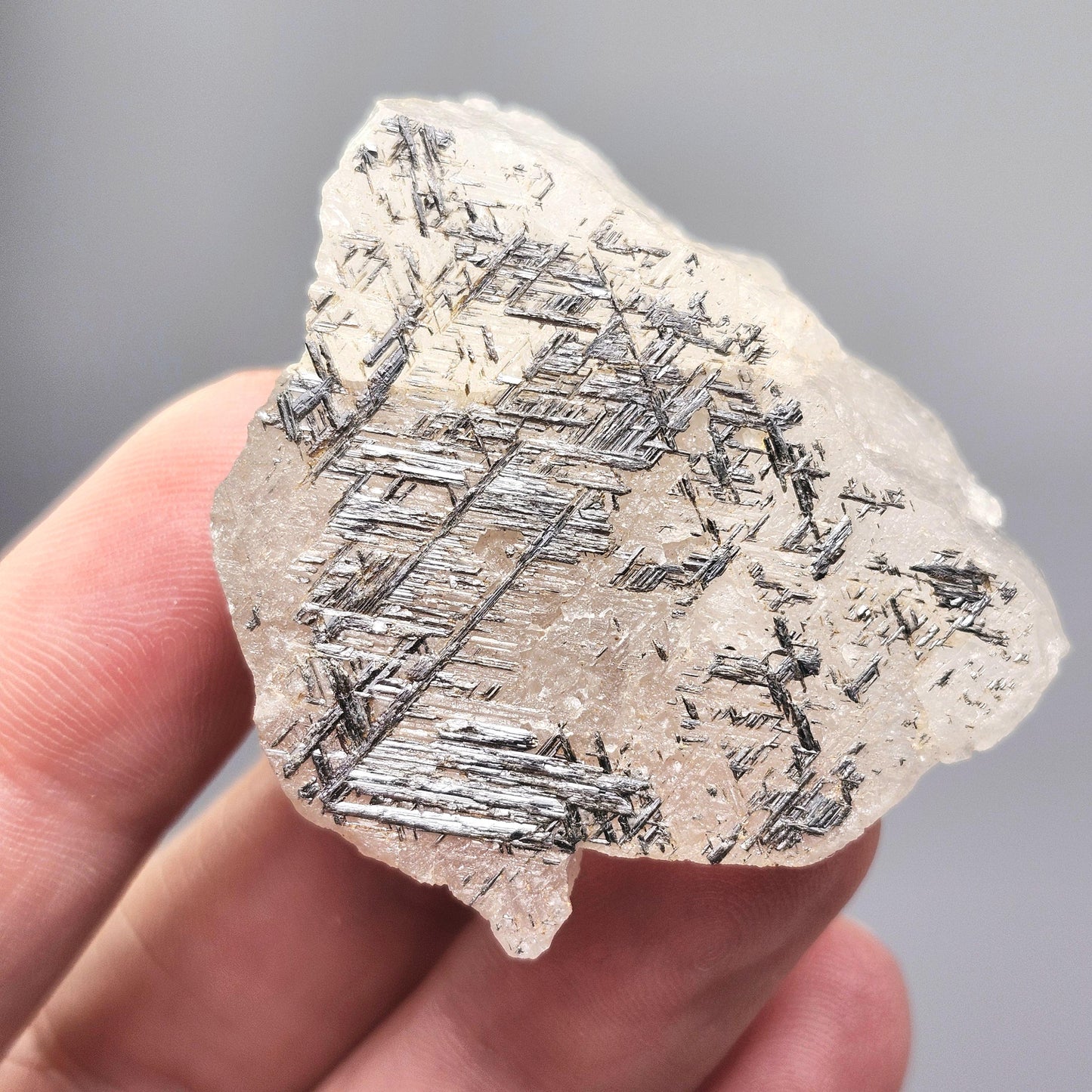 Silver Sagenite Rutile in Quartz 31g, Brazilian Geometric Rutilated Quartz