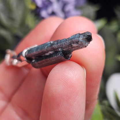 Blue Tourmaline Crystal Pendant, Blue Tourmaline Sterling Silver Necklace