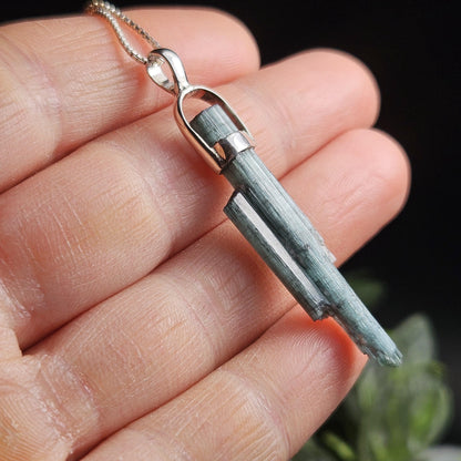 Blue Tourmaline Crystal Pendant, Blue Tourmaline Sterling Silver Necklace