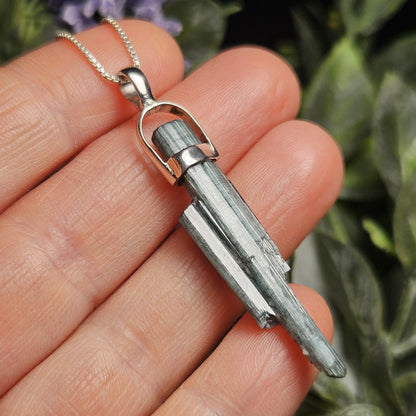 Blue Tourmaline Crystal Pendant, Blue Tourmaline Sterling Silver Necklace