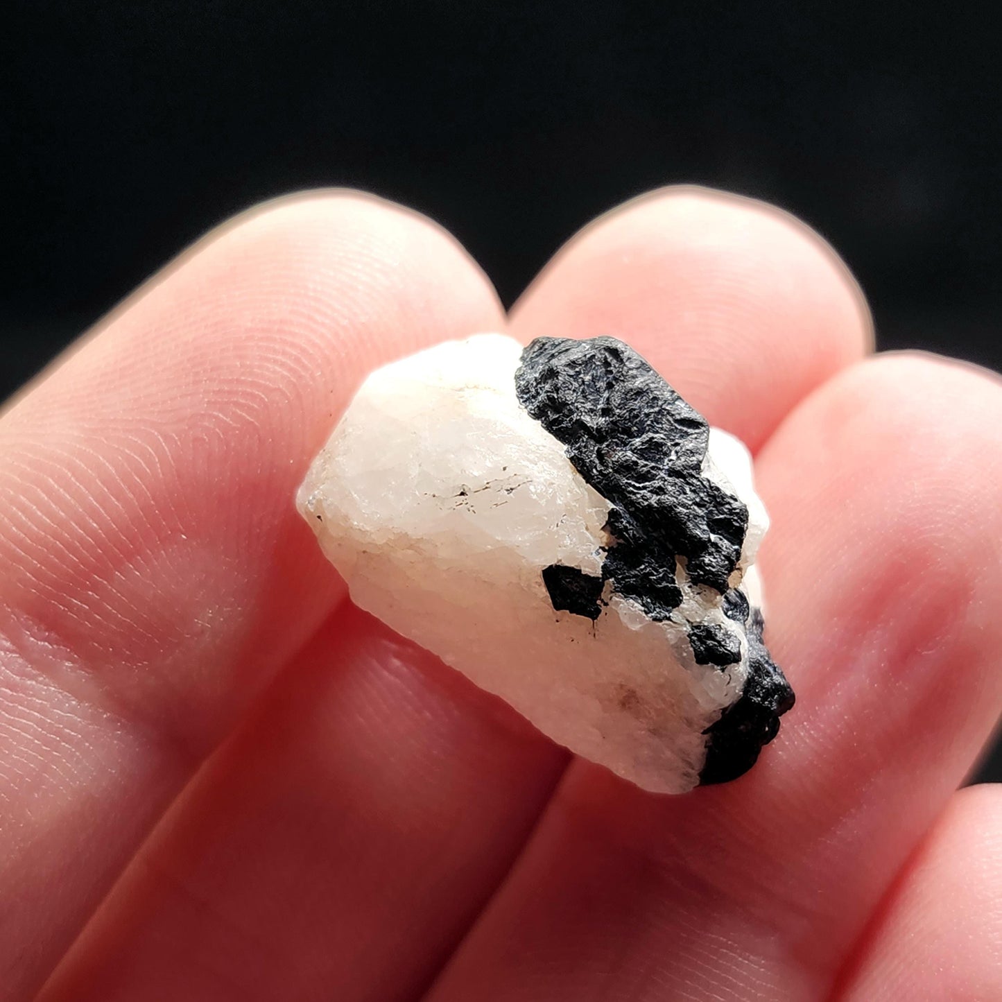 White Phenacite Crystal 4g, Nigerian Phenakite with Black Tourmaline