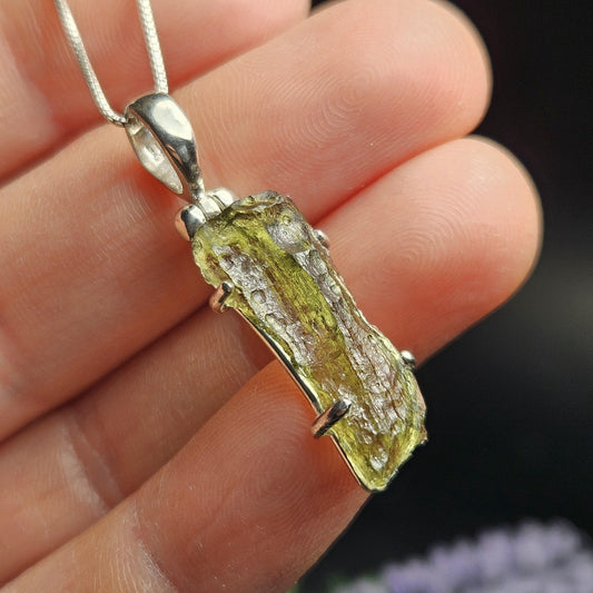 Moldavite Pendant, Authentic Sterling Silver Moldavite Tektite Necklace, Genuine Moldavite Crystal