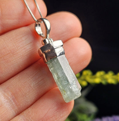 Terminated Aquamarine Pendant, Sterling Silver Aquamarine Necklace from Nigeria