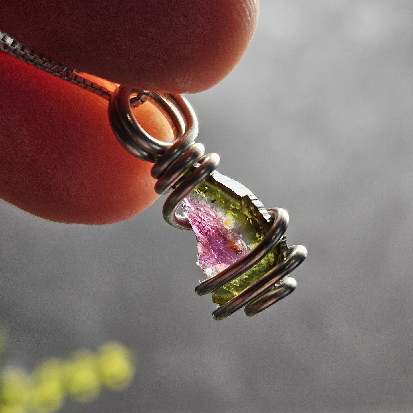 Watermelon Tourmaline Slice Pendant, Sterling Silver Tourmaline Necklace