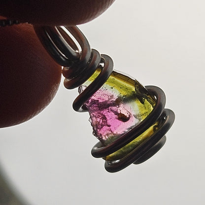Watermelon Tourmaline Slice Pendant, Sterling Silver Tourmaline Necklace