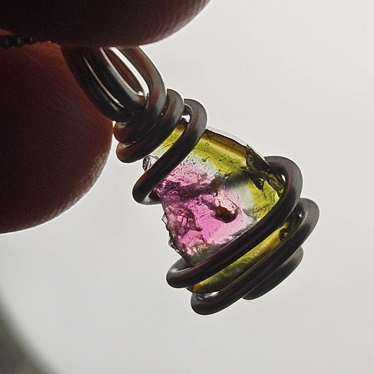 Watermelon Tourmaline Slice Pendant, Sterling Silver Tourmaline Necklace