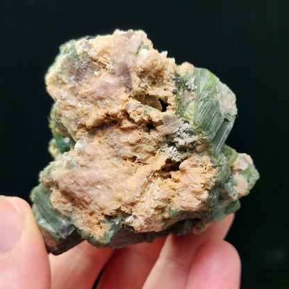 Green Tourmaline in Quartz Crystal 104g, Brazilian Cluster with Natural HOLE