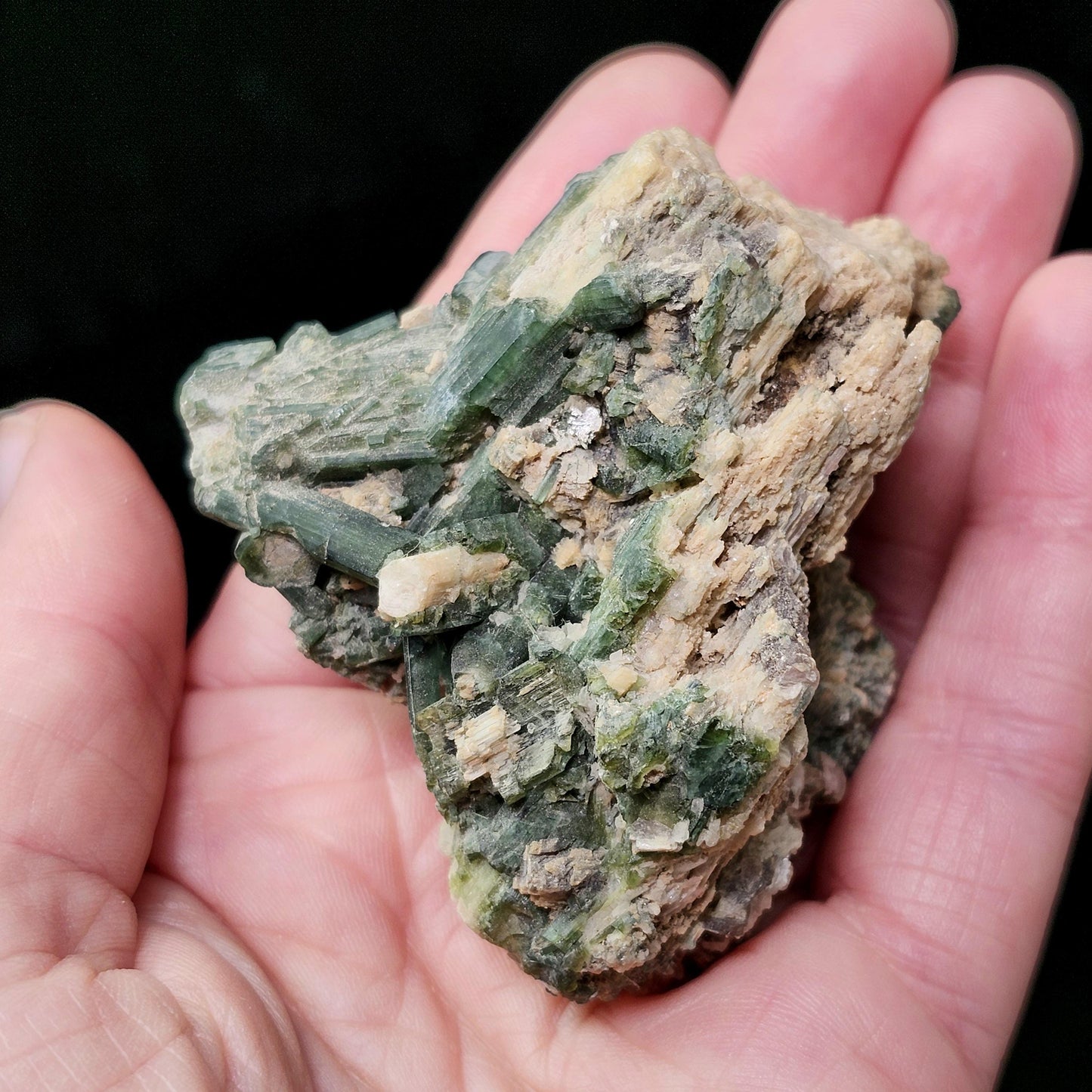 Green Tourmaline in Quartz Crystal 104g, Brazilian Cluster with Natural HOLE