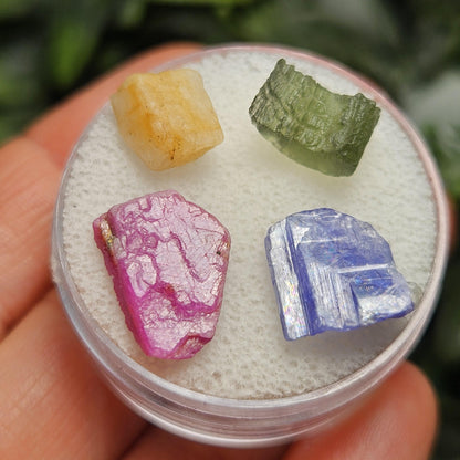 Rare Collector’s Set: Moldavite, Phenacite, Tanzanite, Ruby