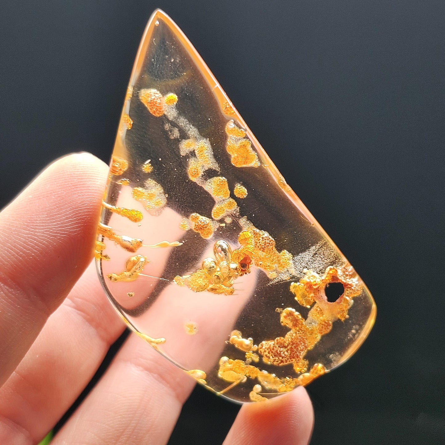 Amber with Bugs, Static ENHYDRO Bubbles and Natural Hole Inclusion 9.48g, Natural Amber Fossil with Insects