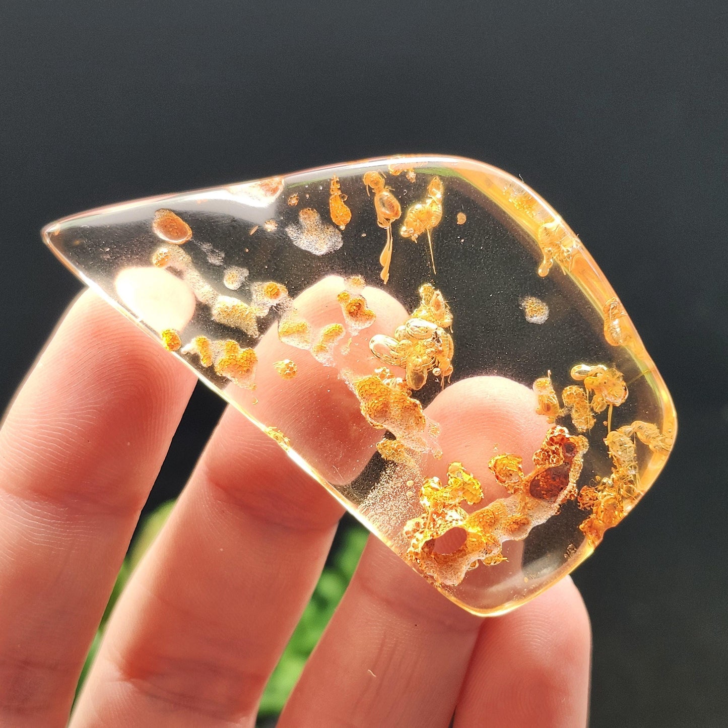 Amber with Bugs, Static ENHYDRO Bubbles and Natural Hole Inclusion 9.48g, Natural Amber Fossil with Insects