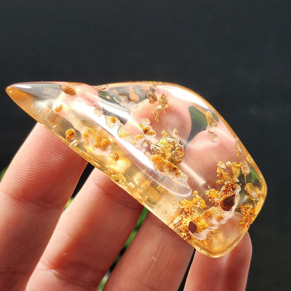 Amber with Bugs, Static ENHYDRO Bubbles and Natural Hole Inclusion 9.48g, Natural Amber Fossil with Insects