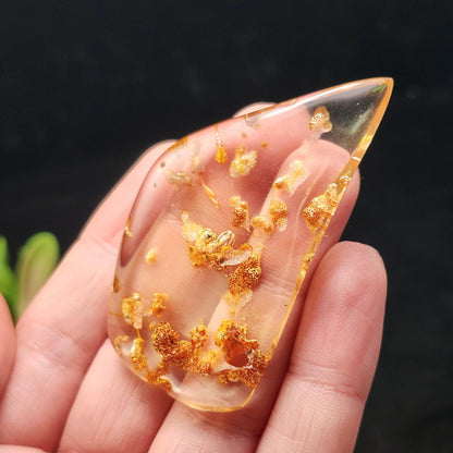 Amber with Bugs, Static ENHYDRO Bubbles and Natural Hole Inclusion 9.48g, Natural Amber Fossil with Insects