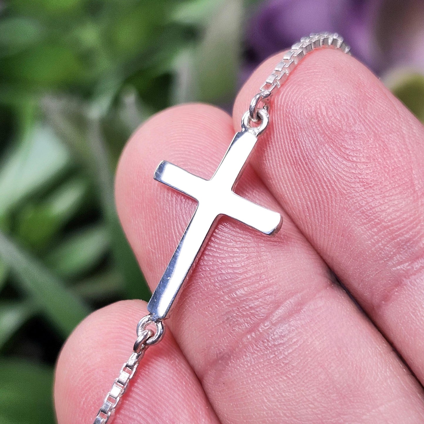 Sterling Silver Cross Bracelet, Christian Charm Bracelet