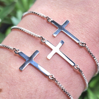 Sterling Silver Cross Bracelet, Christian Charm Bracelet