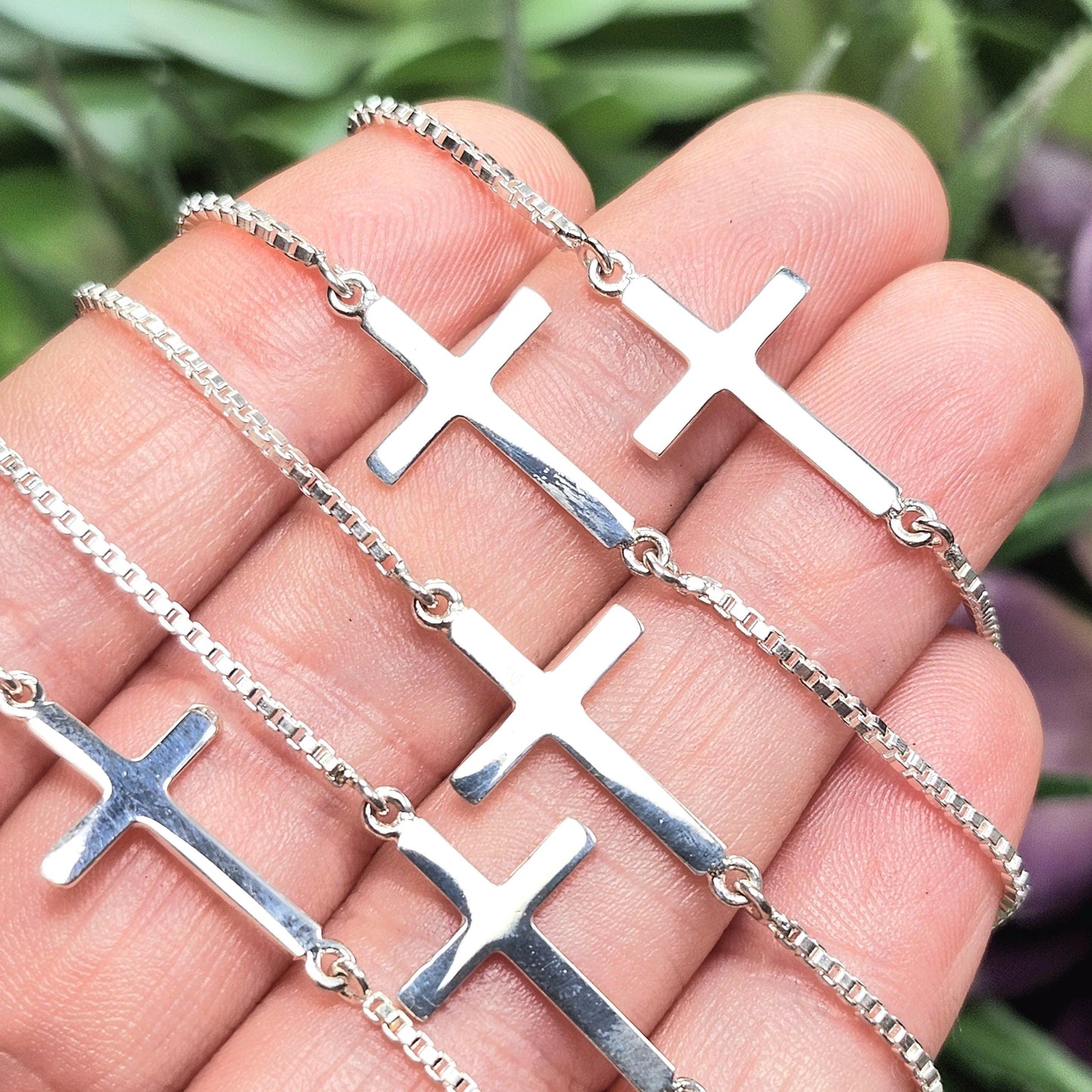 Sterling Silver Cross Bracelet, Christian Charm Bracelet