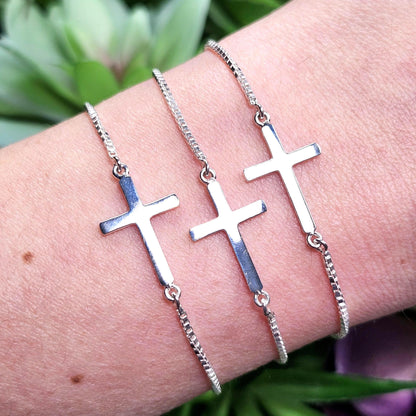 Sterling Silver Cross Bracelet, Christian Charm Bracelet
